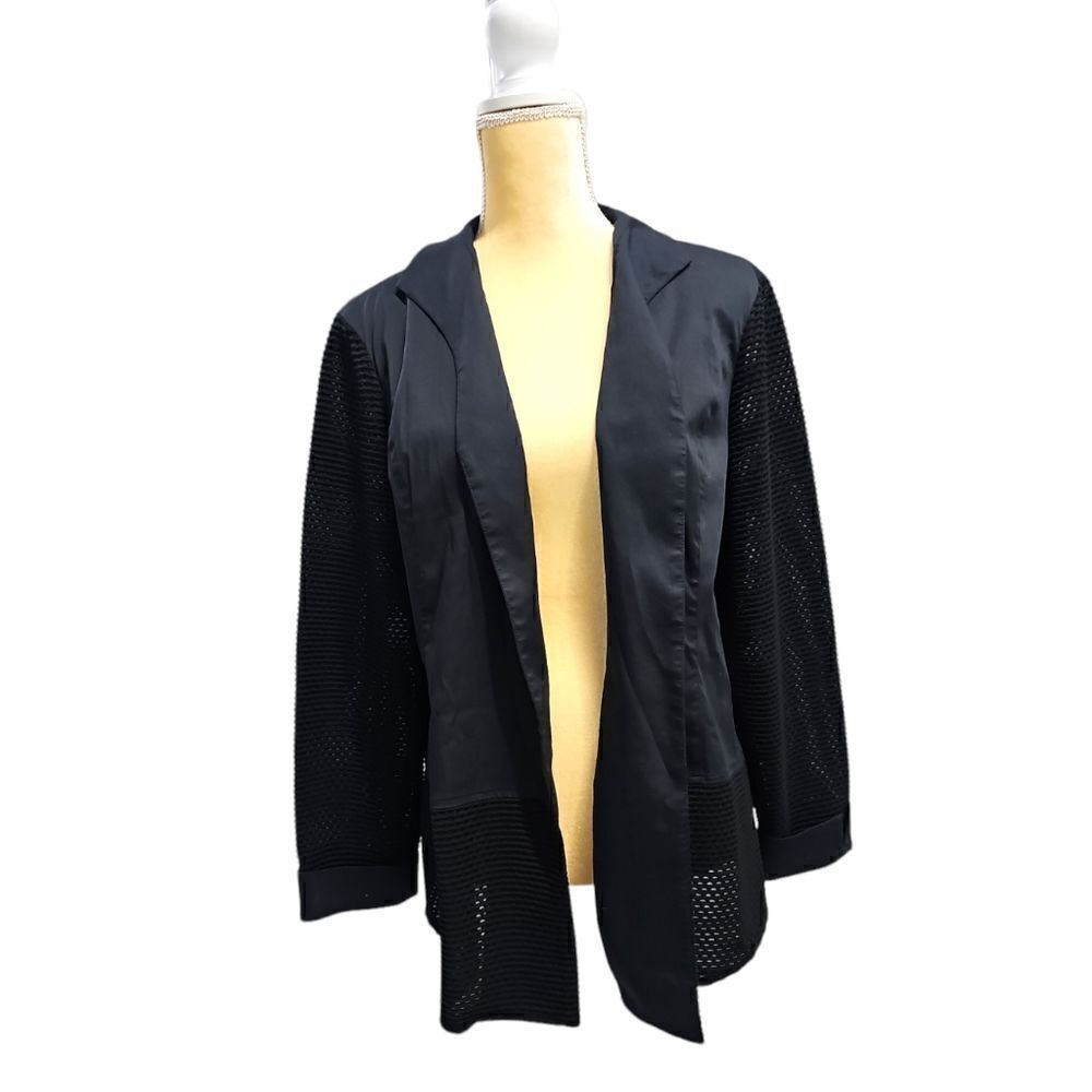 Ming Wang Black Open Front Mesh Sleeve Jacket Size XL